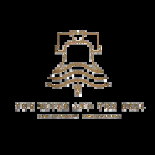 The River and The Bell gold bell logo with tagline on black background